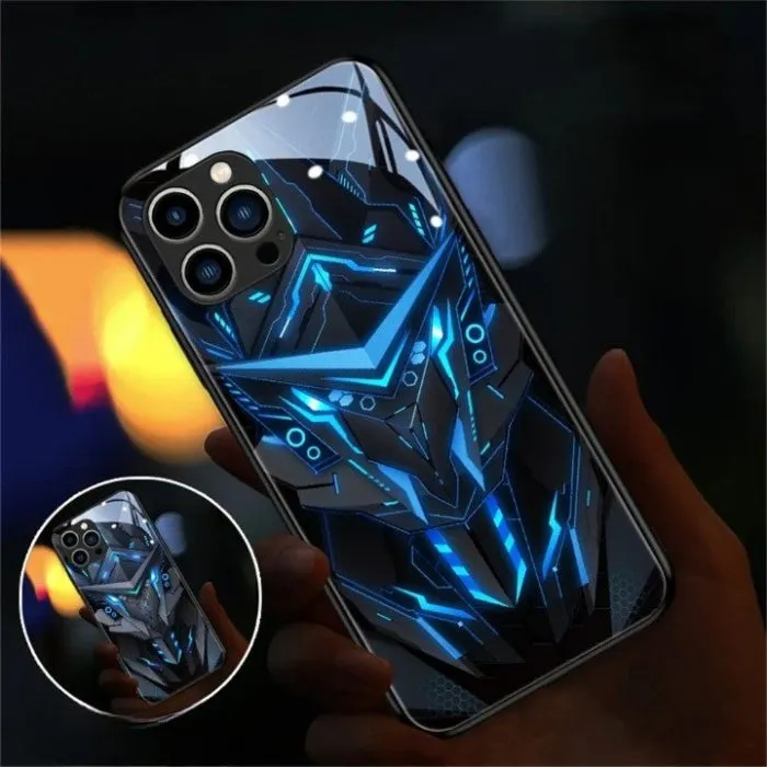 Light Up Phone Case - Mechanical Slide Smart LED Tempered Glass Phone Case for iPhone