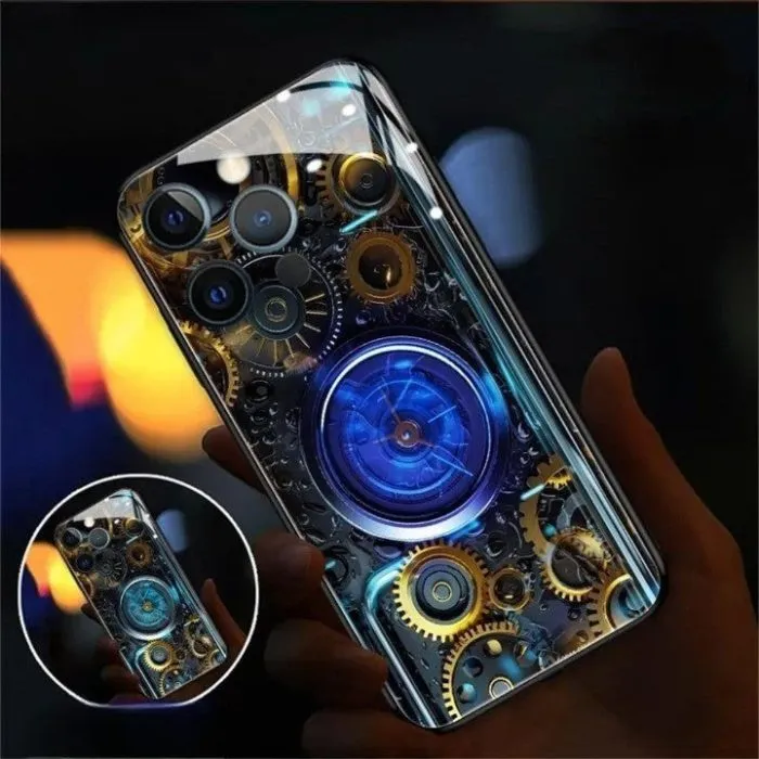 Light Up Phone Case - Mechanical Slide Smart LED Tempered Glass Phone Case for iPhone