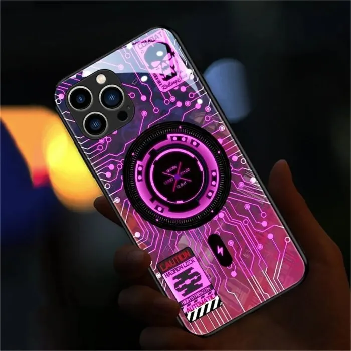 Light Up Phone Case - Mechanical Slide Smart LED Tempered Glass Phone Case for iPhone