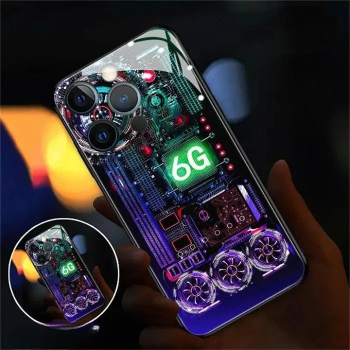 Light Up Phone Case - Mechanical Slide Smart LED Tempered Glass Phone Case for iPhone