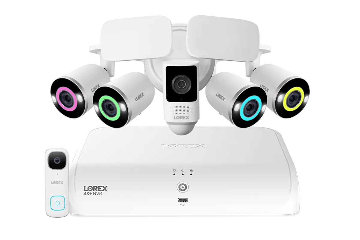 Lorex Fusion 4K 16 Camera Capable (8 Wired   8 Fusion Wi-Fi) 2TB NVR System with Four H16 IP Bullet Cameras, One 2K Wired Doorbell, and One 2K Floodlight