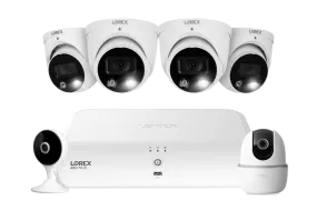 Lorex Fusion 4K  16 Channel (8 Wired   8 Fusion Wi-Fi) 2TB NVR System with Four H13 Wired 4K IP Dome Cameras, One 2K Pan-Tilt Camera, and One 2K Indoor Wi-Fi Camera