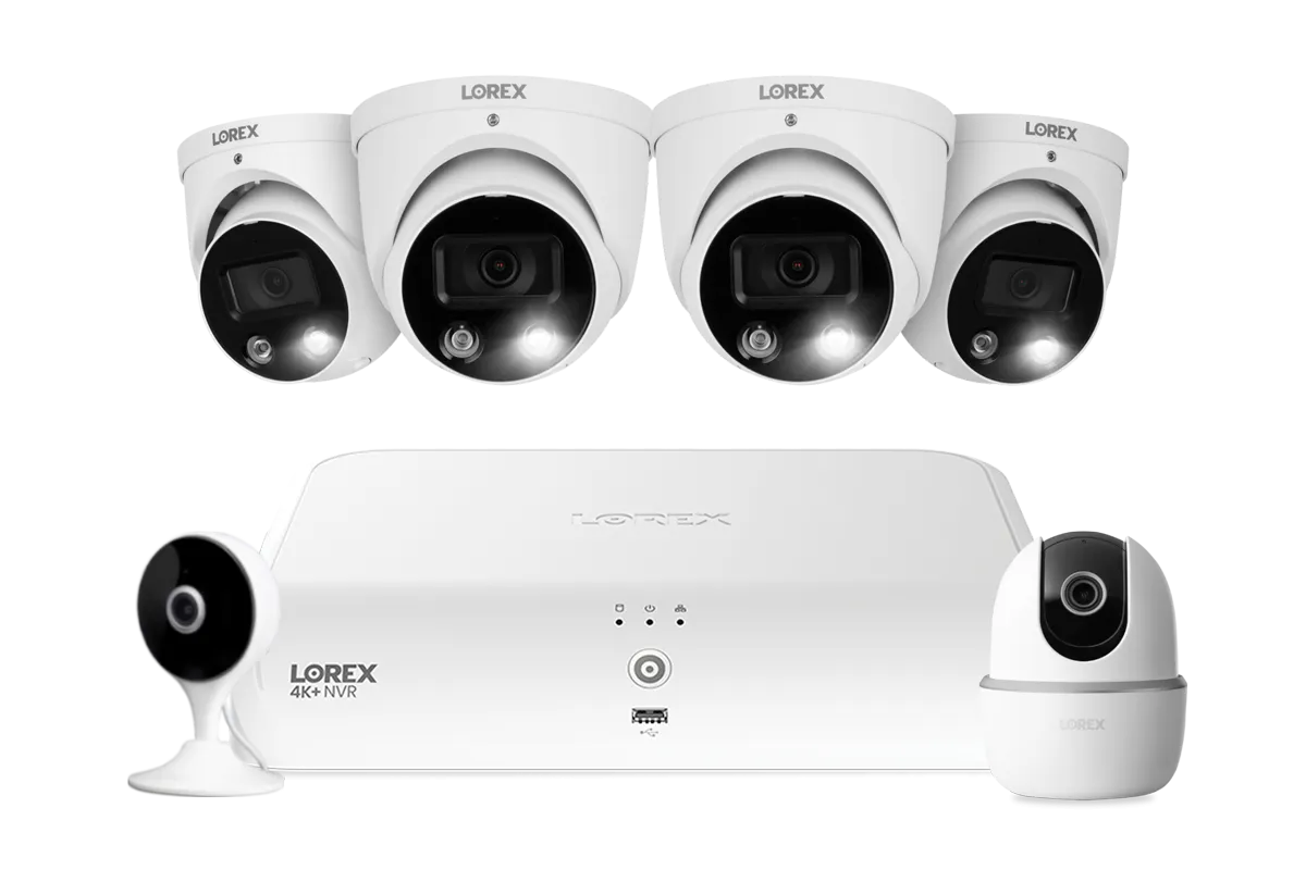 Lorex Fusion 4K  16 Channel (8 Wired   8 Fusion Wi-Fi) 2TB NVR System with Four H13 Wired 4K IP Dome Cameras, One 2K Pan-Tilt Camera, and One 2K Indoor Wi-Fi Camera