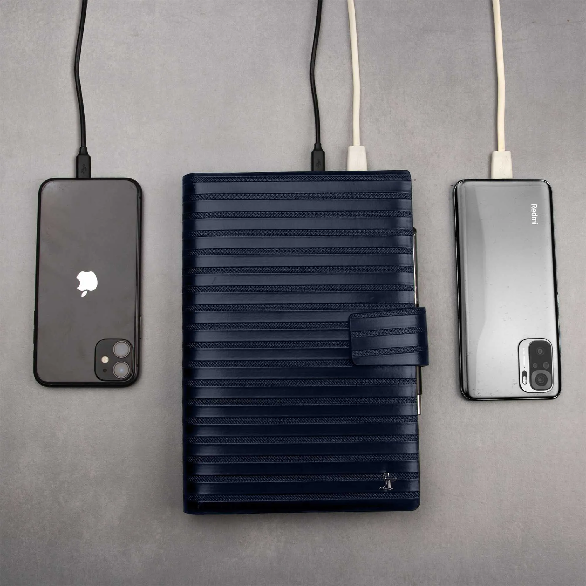 LT Smart Leather Notebook with Power Bank (5000 mAh) | Diary with Power Bank | Color: Italian VT Stripe Blue