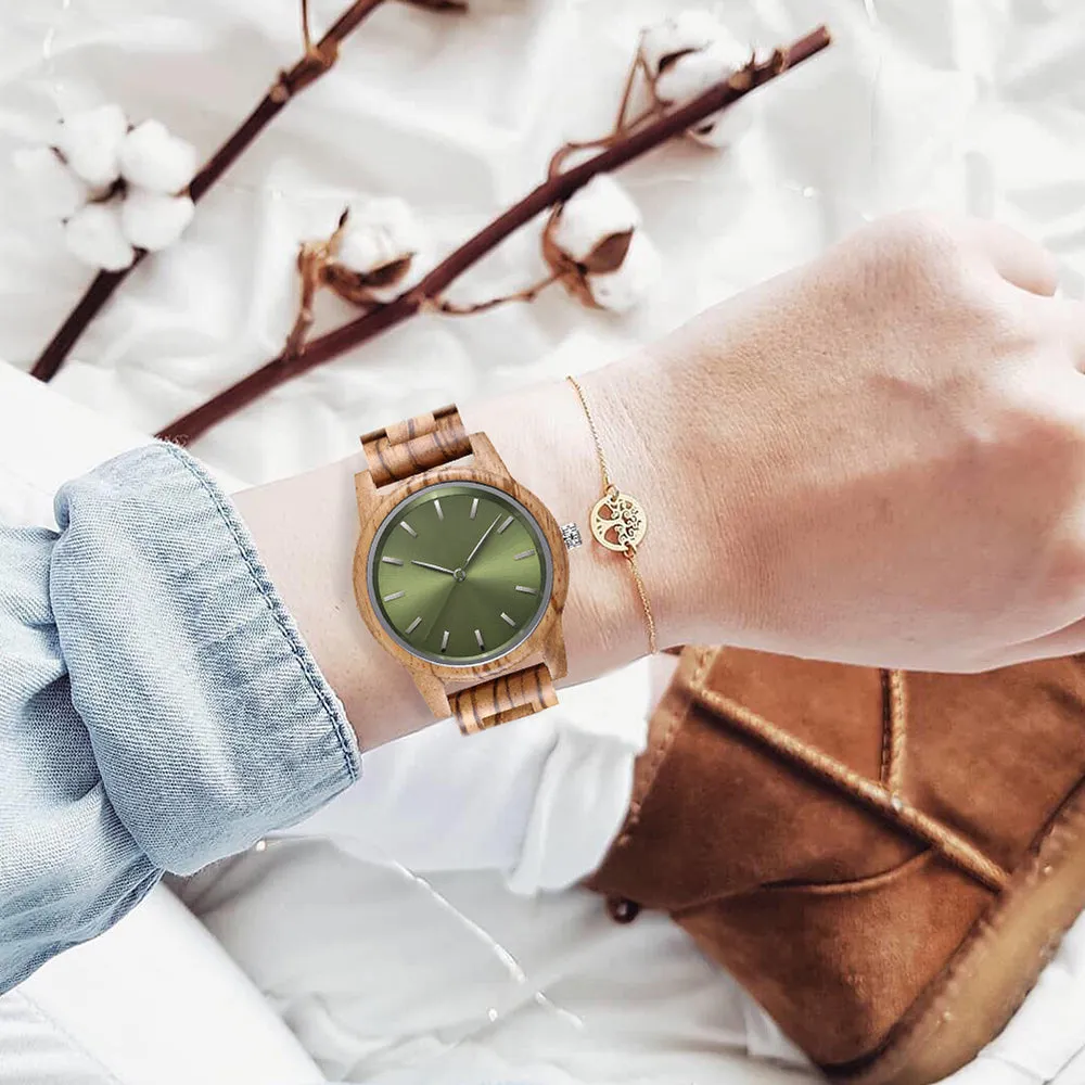 Lucerne - Green Face Zebrawood Couple Watches