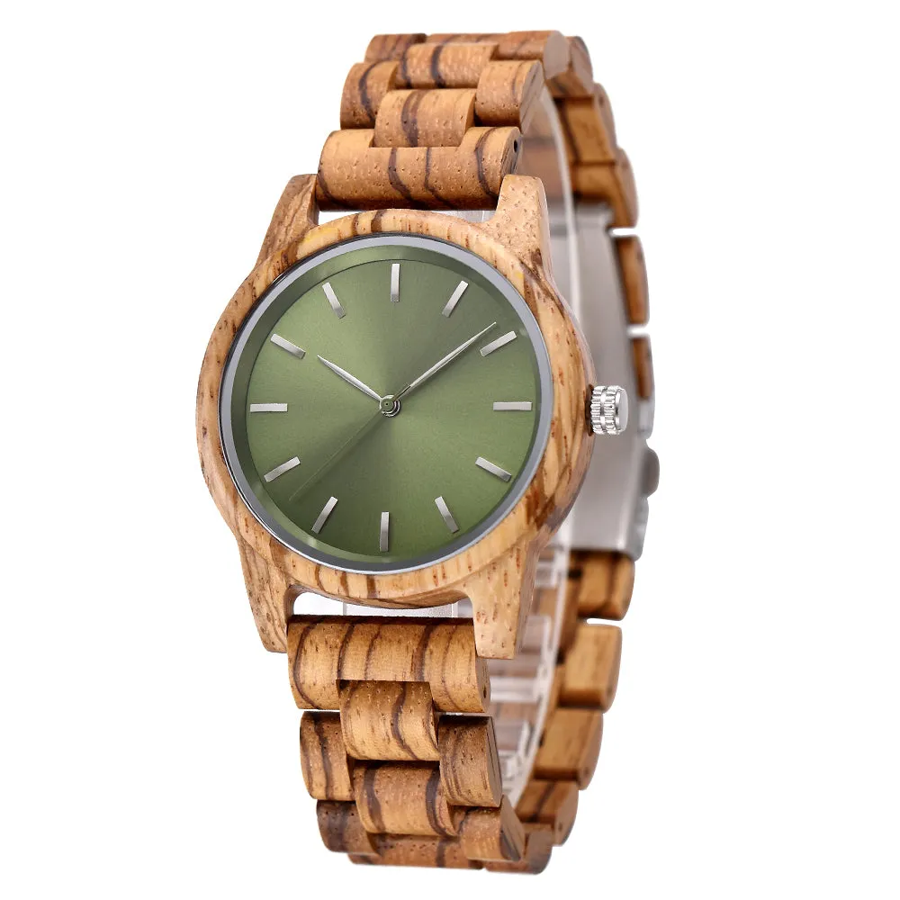 Lucerne - Green Face Zebrawood Couple Watches