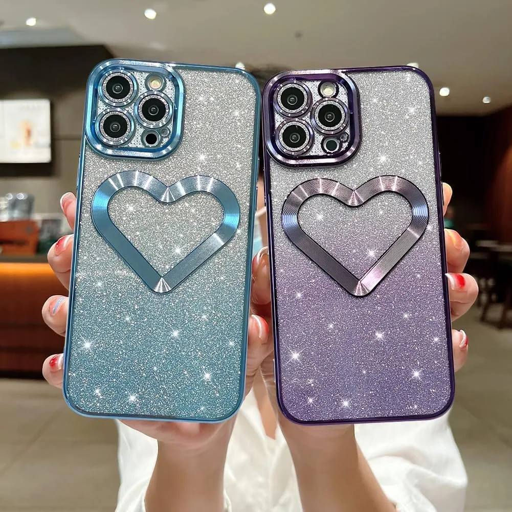 Luxury heart design protector with lens protector case for women