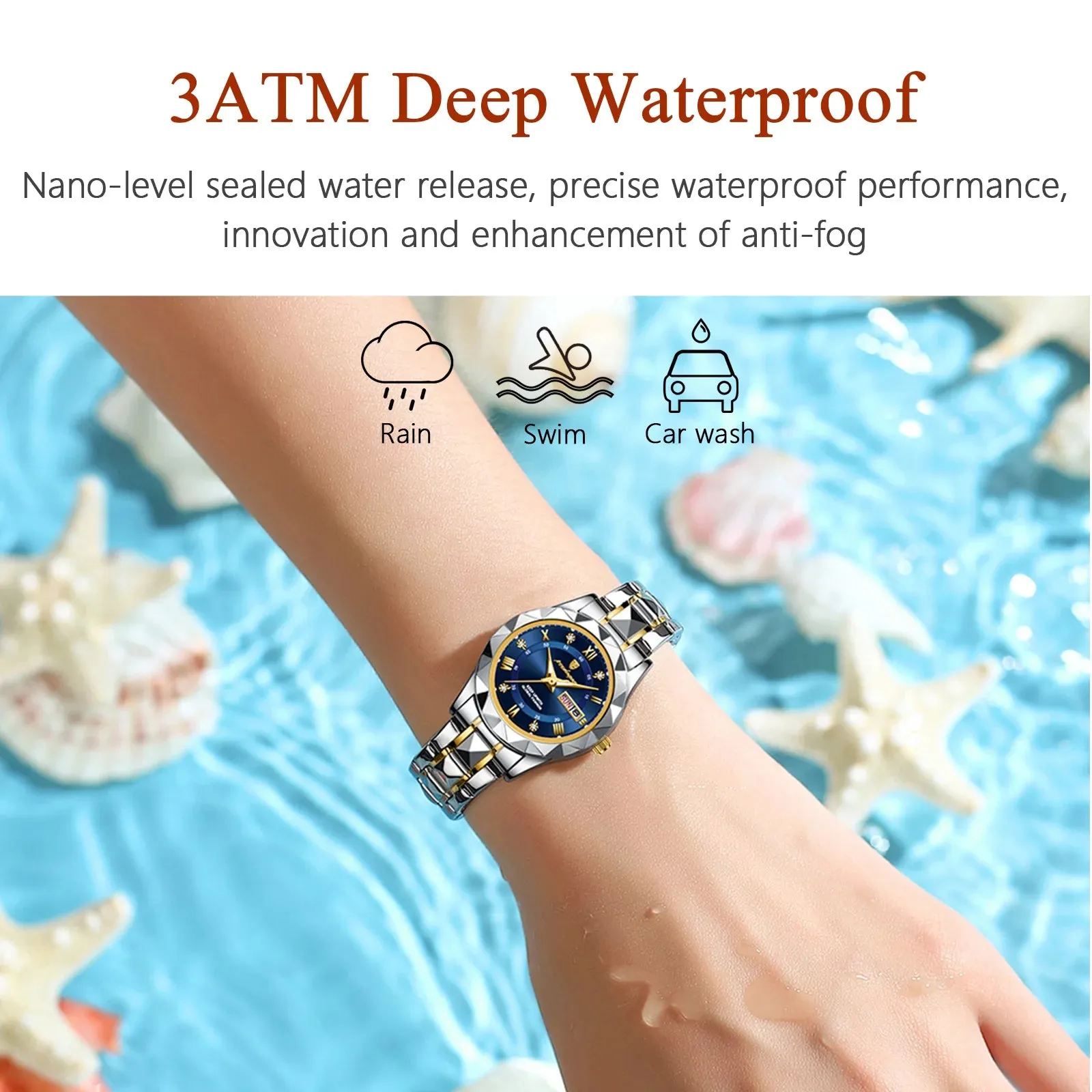 Luxury Ladies Dress Watch Luminous Waterproof Week Date Woman Wristwatch Stainless Steel Women Quartz Watches