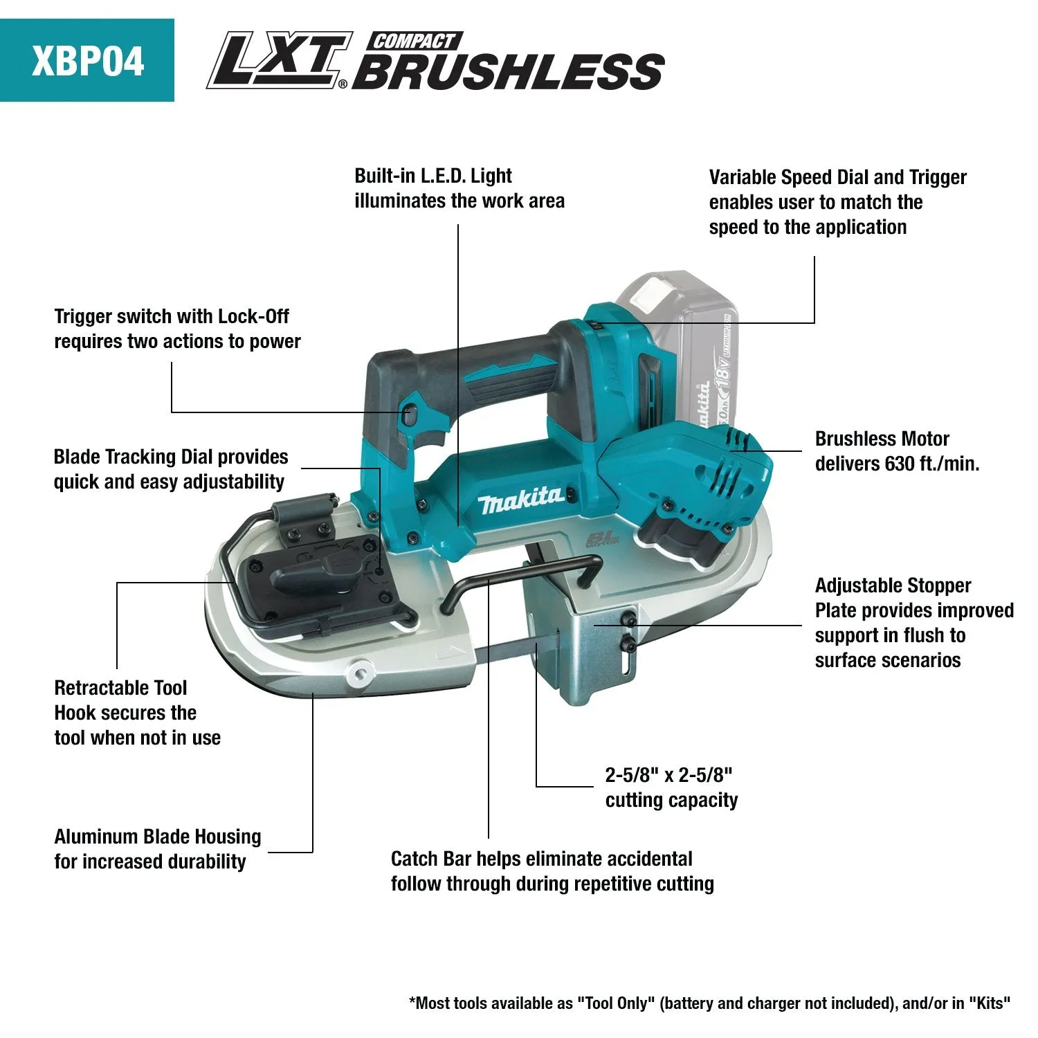 Makita (XBP04Z) 18V Compact Brushless Cordless Band Saw, Tool Only