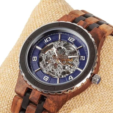 Men's Premium Self-Winding Transparent Body Ambila Ebony Wood Watches