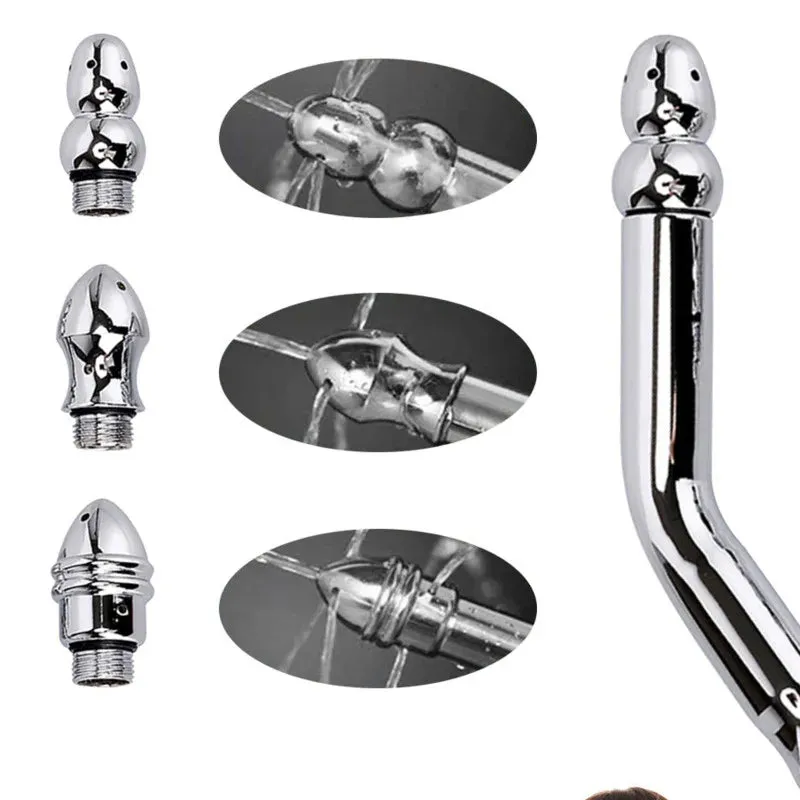 Metal Bidet Anal Douche Kit - Faucet Enema Butt Cleaner with 3 Changing Head