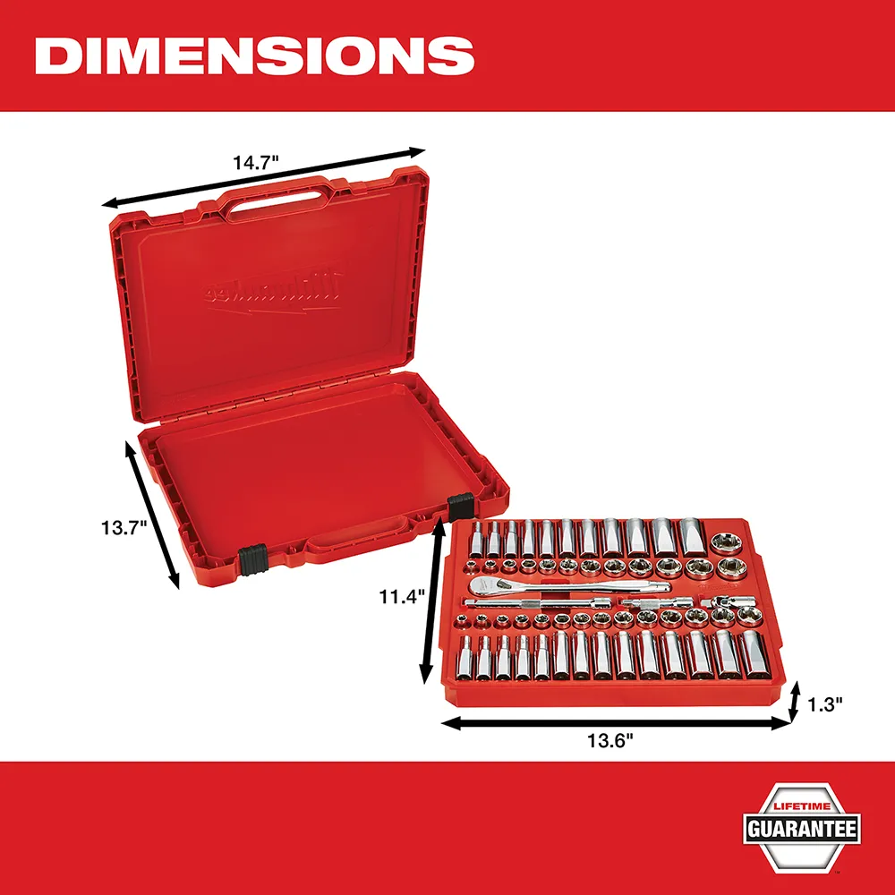 Milwaukee 3/8" Drive SAE/Metric Ratchet and Socket Set 56PC