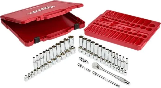 Milwaukee 3/8" Drive SAE/Metric Ratchet and Socket Set 56PC