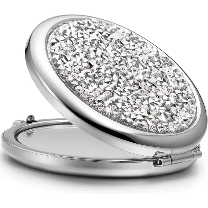 Mini Mix Diamond 1x/2x Magnifying Round Metal Pocket Makeup Mirror (silver)