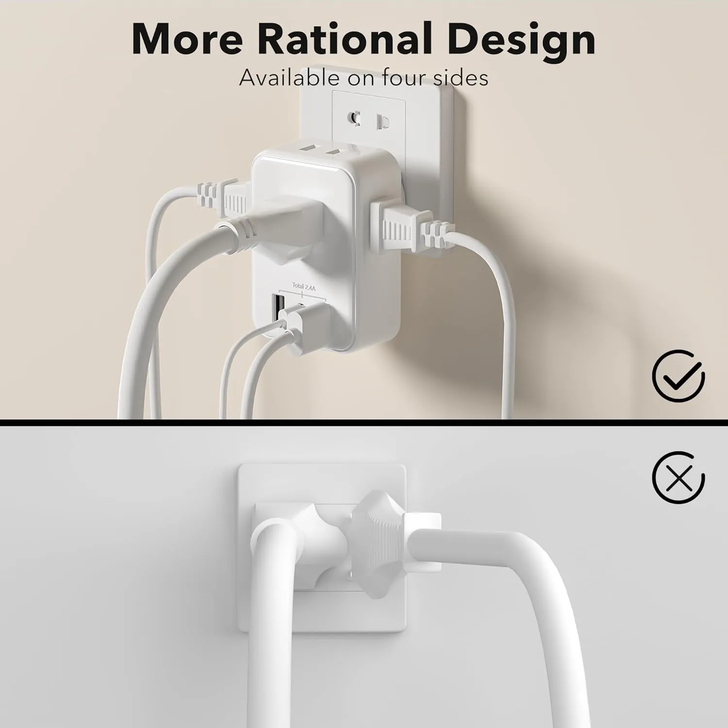 Multi Plug Outlet Extender Wall Charger with 4-Outlet Splitter &3 USB Ports(1 USB C Ports) Bn-link