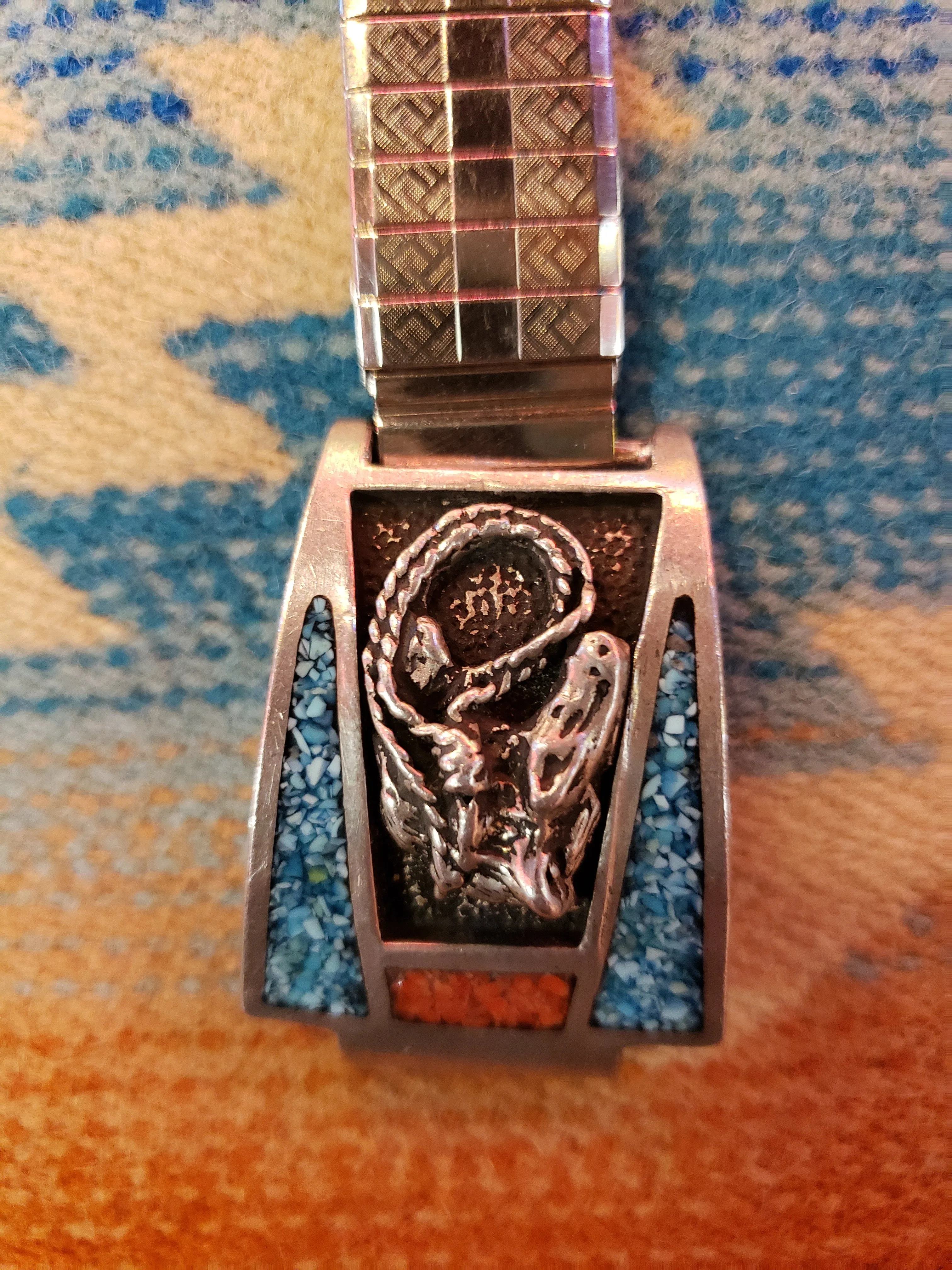 Navajo Turquoise and Coral Chip men's watch band