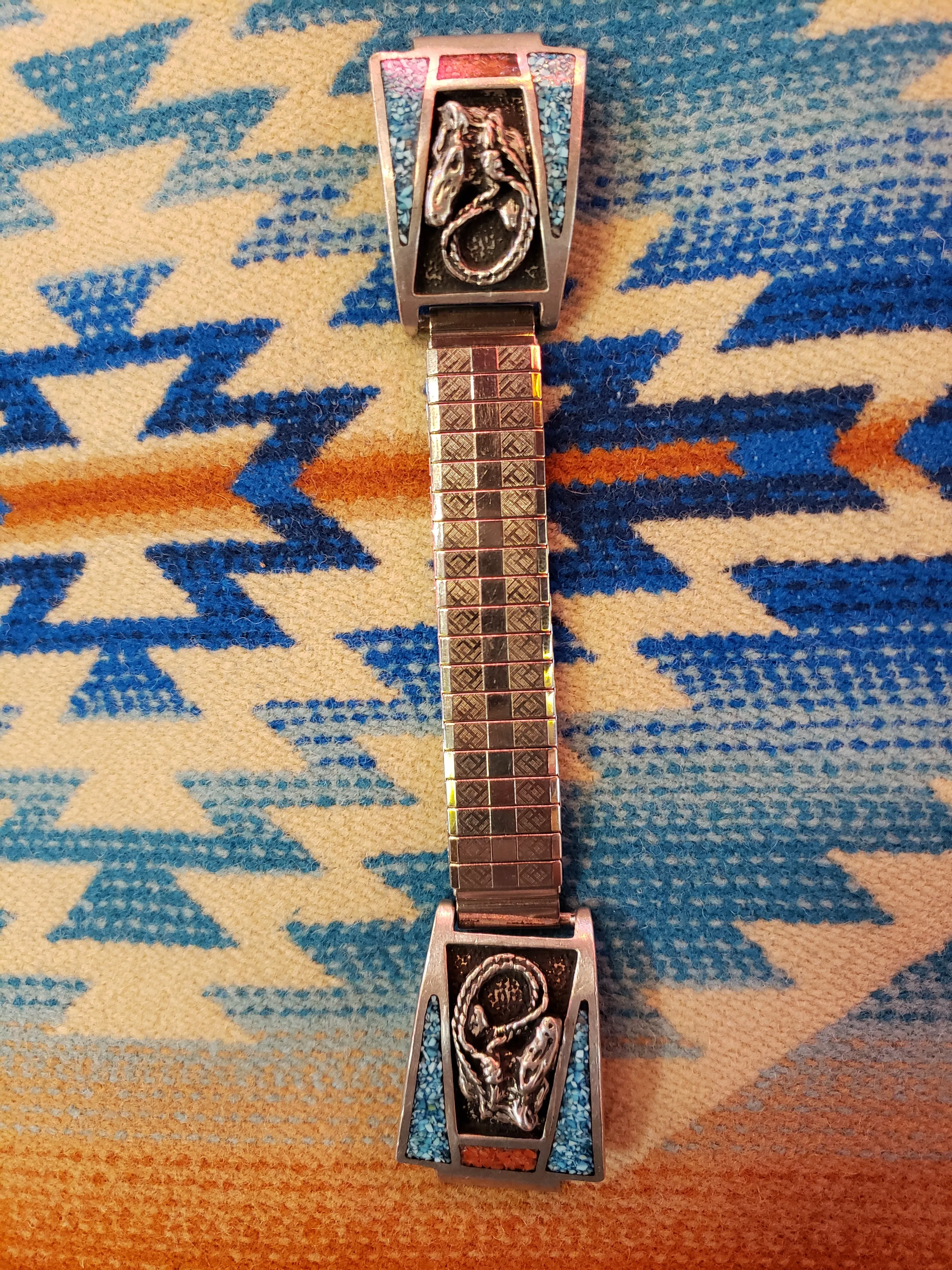 Navajo Turquoise and Coral Chip men's watch band