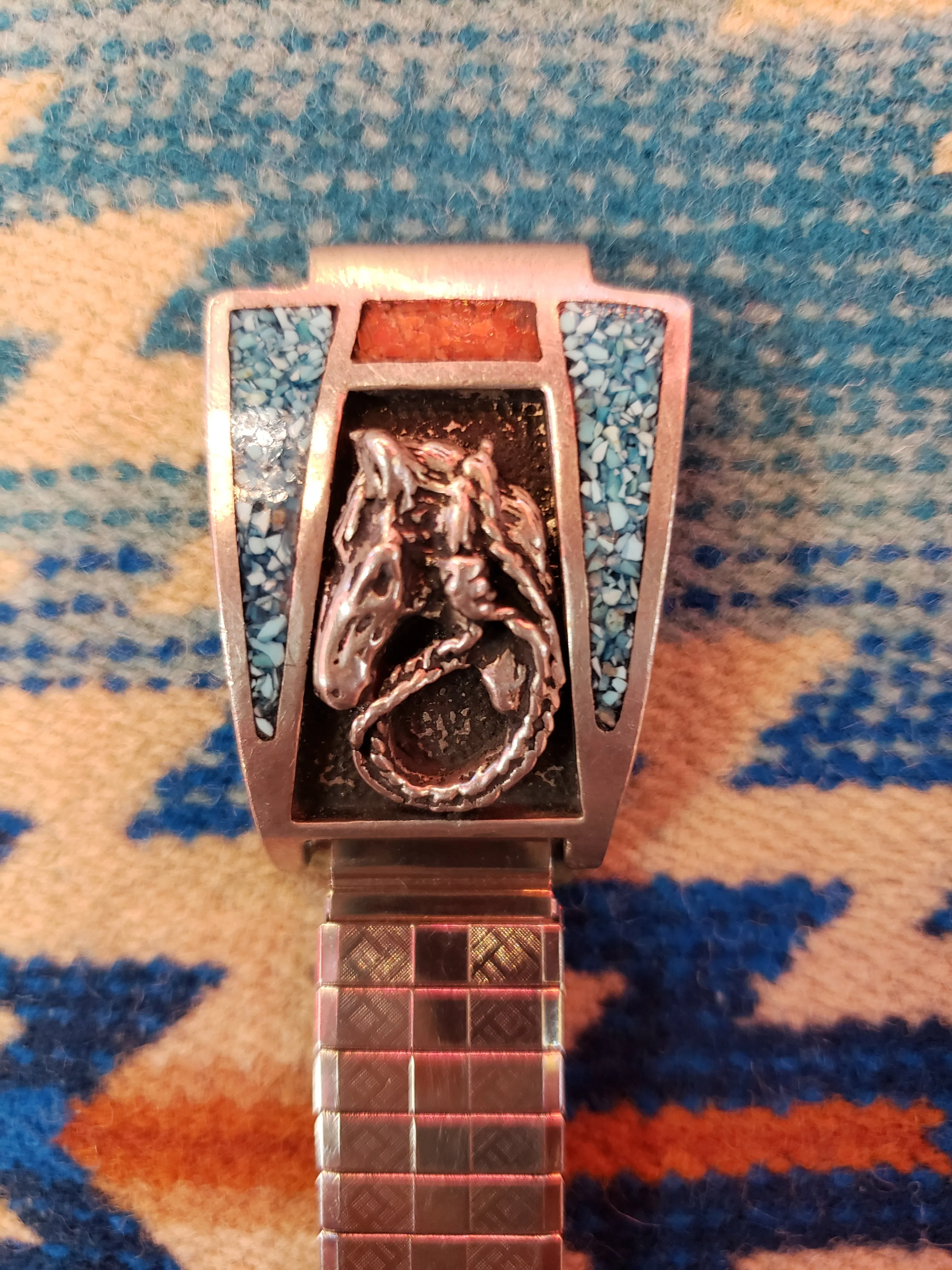 Navajo Turquoise and Coral Chip men's watch band