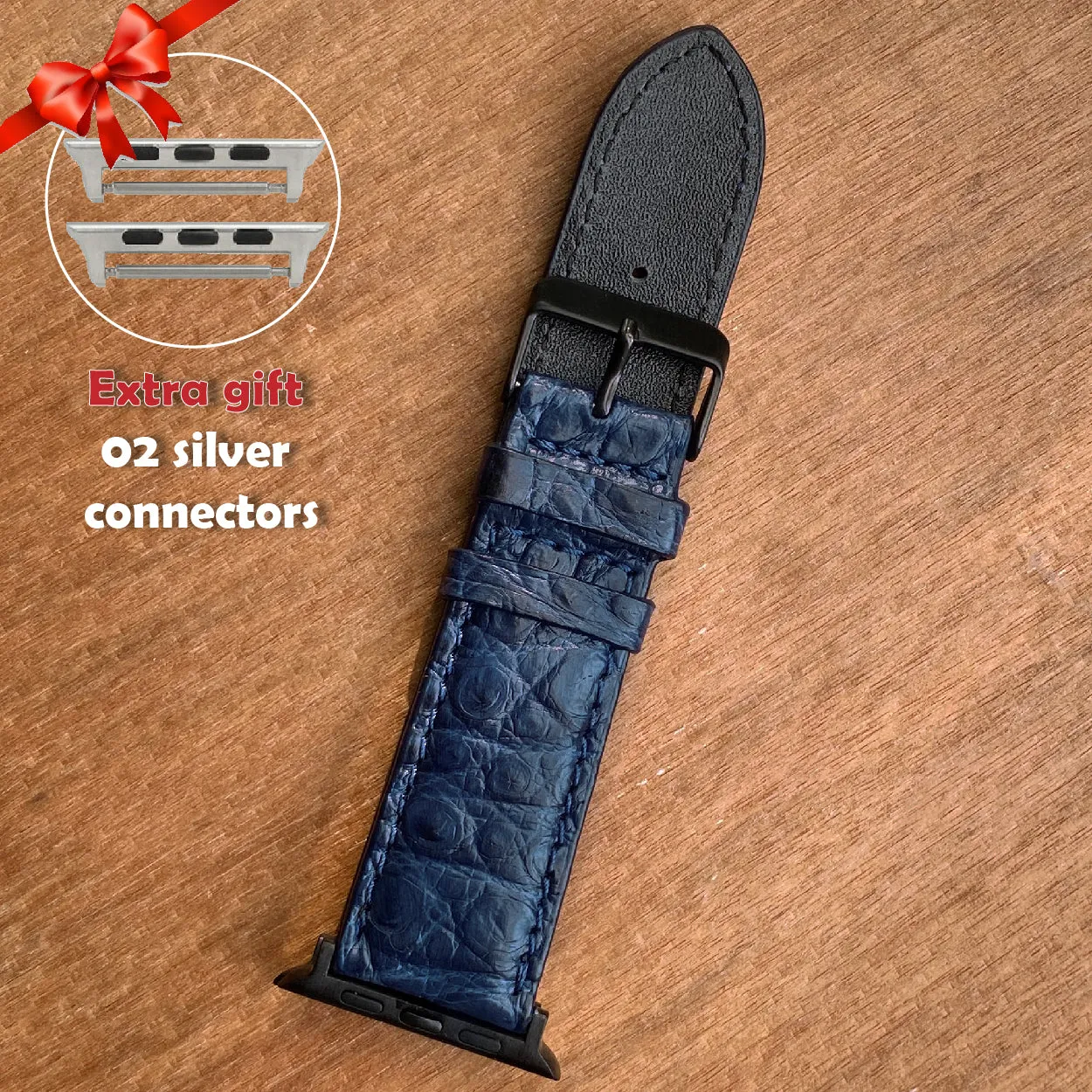 Navy Blue Alligator Leather Strap for Apple Watch Ultra Series 8 7 6 5 4 3 SE | AW-49