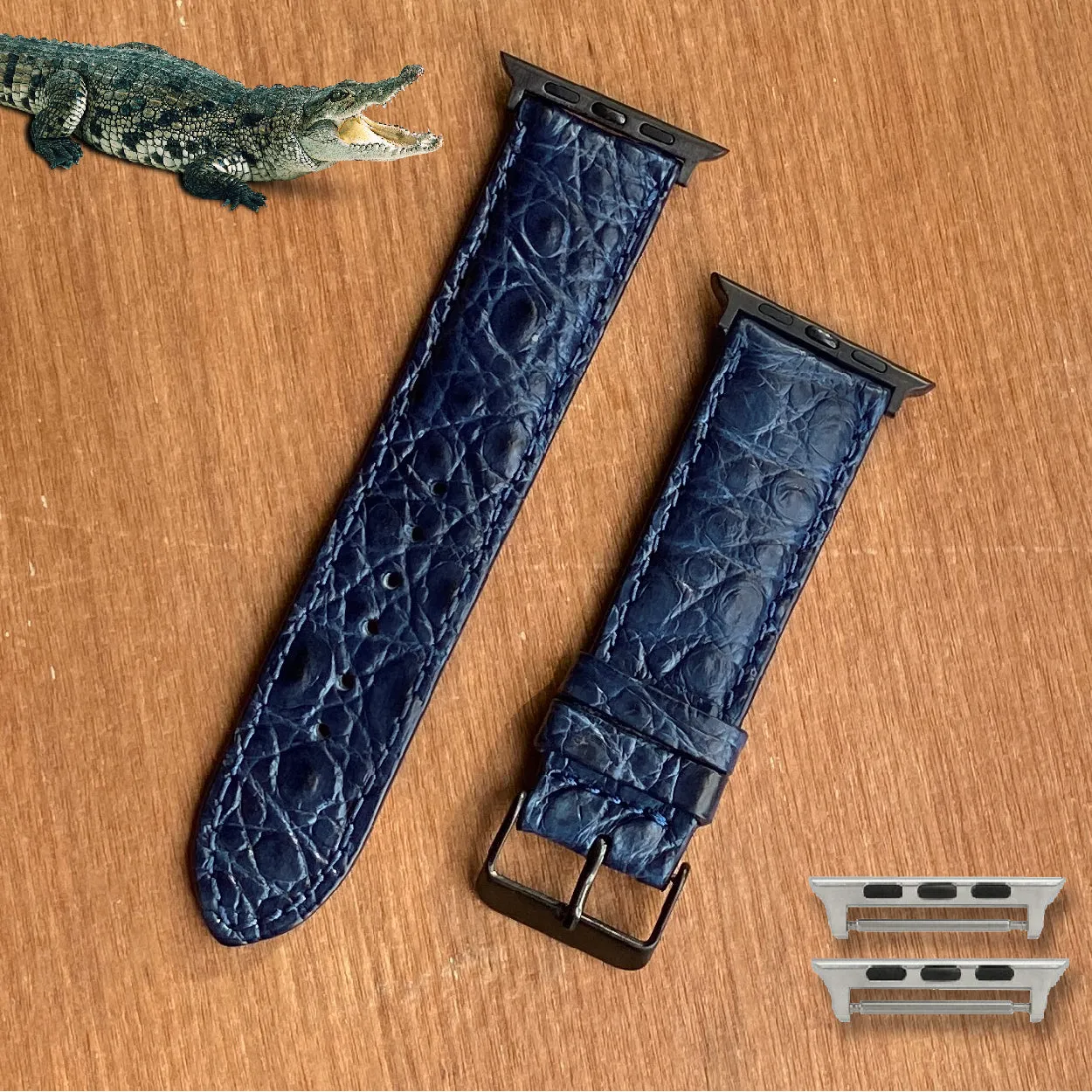 Navy Blue Alligator Leather Strap for Apple Watch Ultra Series 8 7 6 5 4 3 SE | AW-49