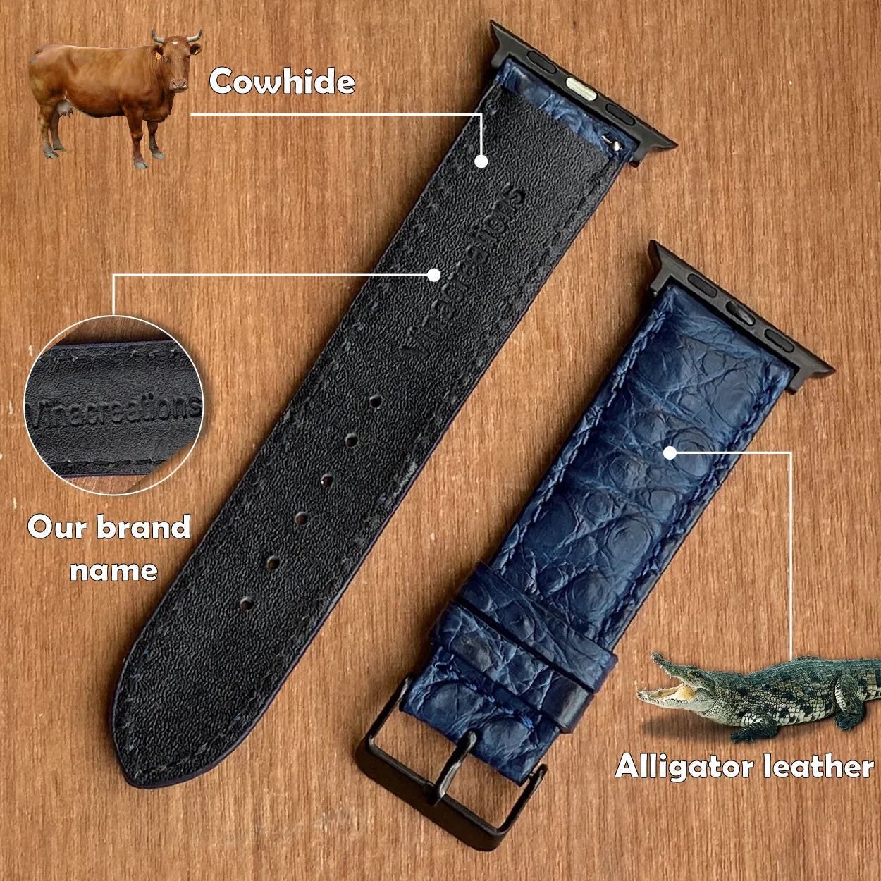 Navy Blue Alligator Leather Strap for Apple Watch Ultra Series 8 7 6 5 4 3 SE | AW-49