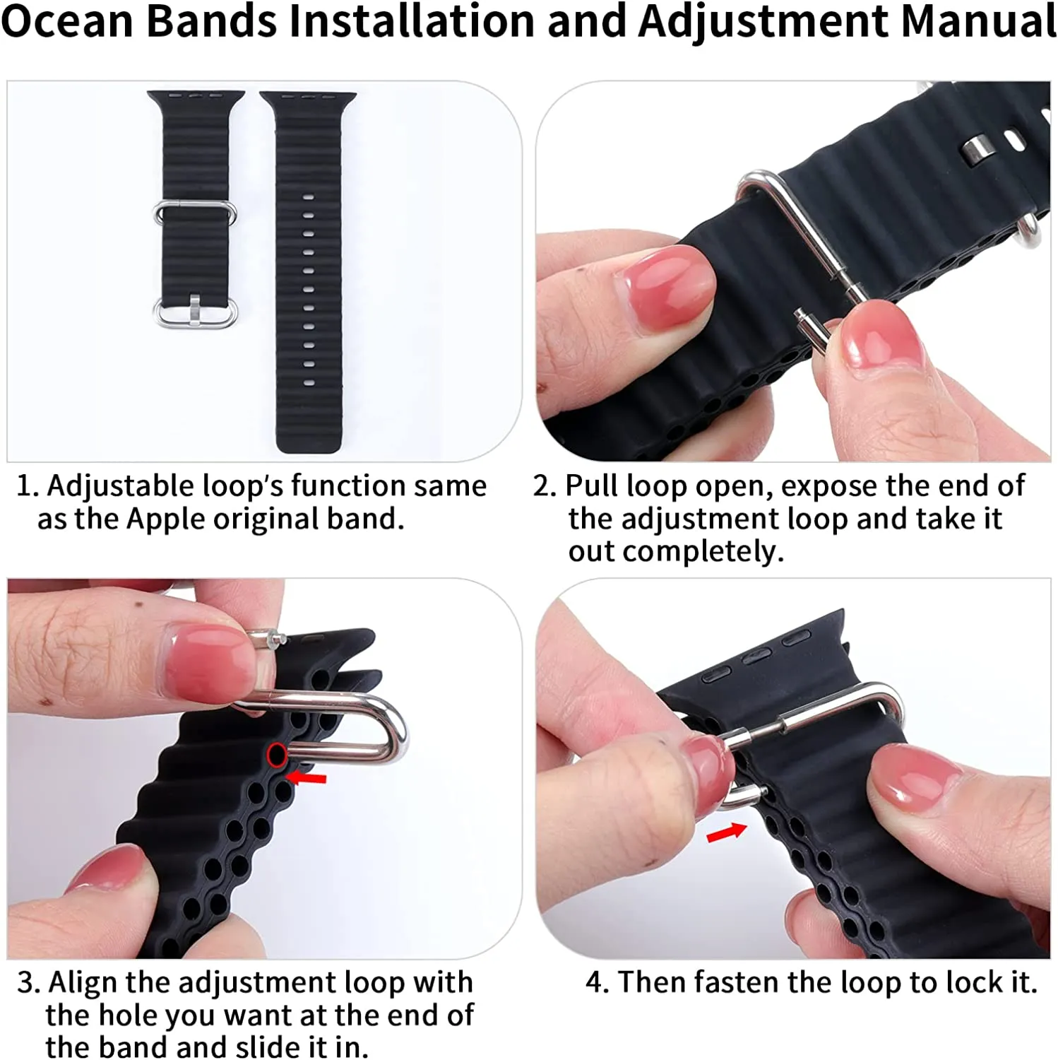 Ocean Band Compatible with Apple Watch 42MM 44MM 45MM 49MM-Black