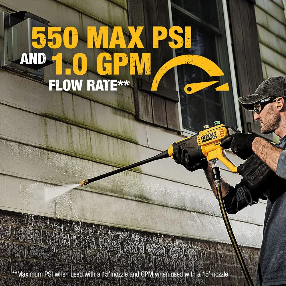 Open Box -  DEWALT 20-Volt MAX 550 PSI, 1.0 GPM Cold Water Cordless Electric Power Cleaner with 4 Nozzles, 5.0 Ah Battery and Charger