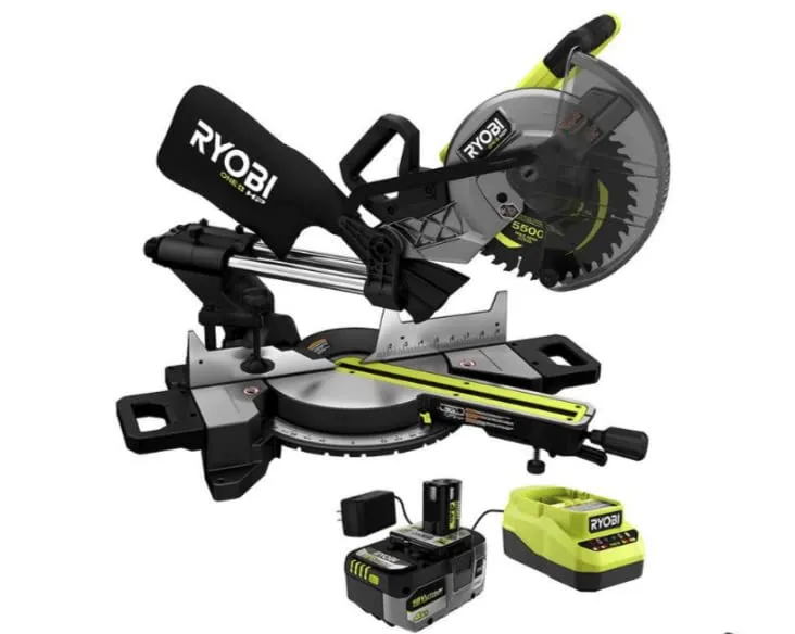 Open Box - RYOBI 18V ONE  HP Brushless Cordless 10-inch Mitre Saw Kit with 4.0 HP Battery and Charger