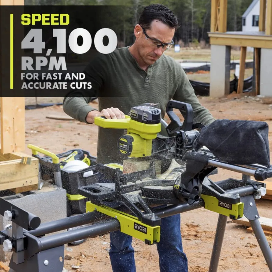 Open Box - RYOBI 18V ONE  HP Brushless Cordless 10-inch Mitre Saw Kit with 4.0 HP Battery and Charger