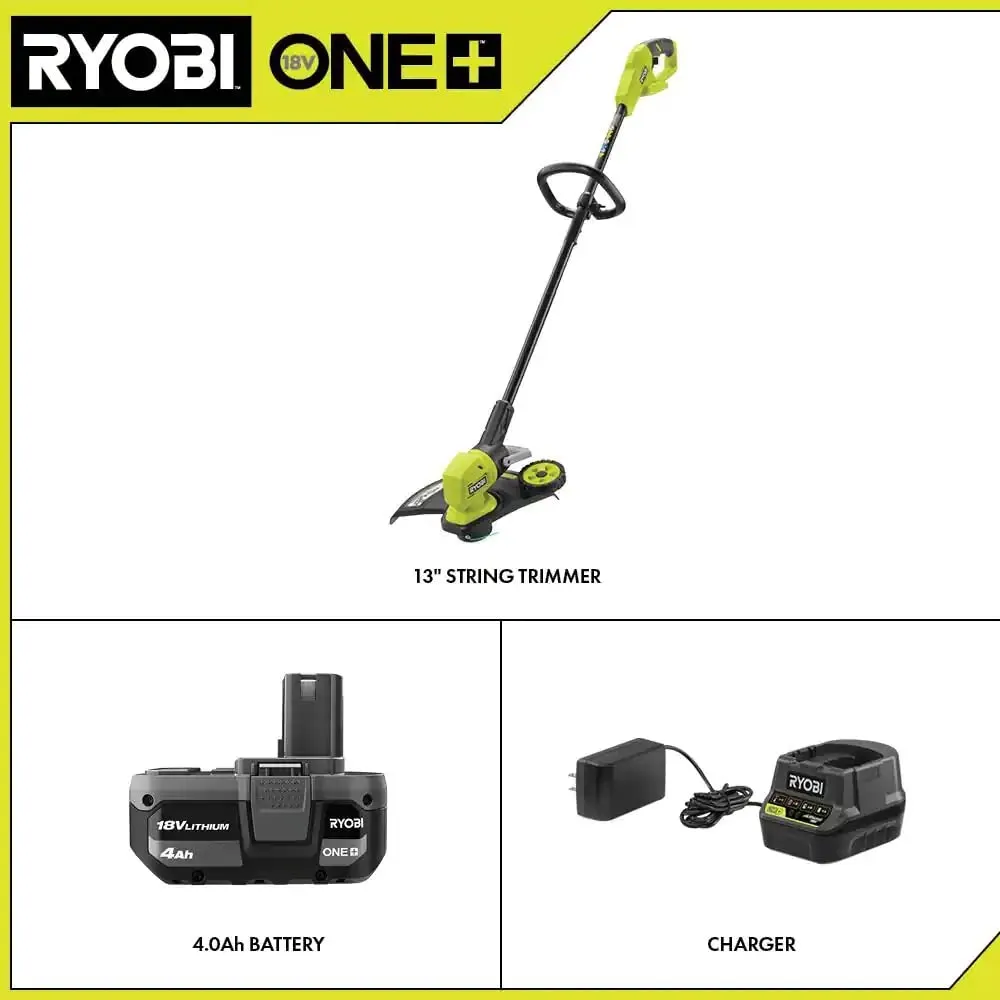 Open Box -  RYOBI ONE  18V 13 in. Cordless Battery String Trimmer/Edger with 4.0 Ah Battery and Charger