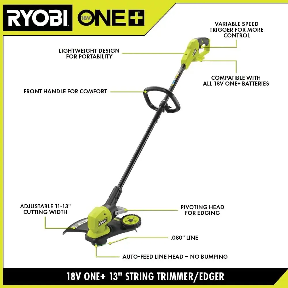 Open Box -  RYOBI ONE  18V 13 in. Cordless Battery String Trimmer/Edger with 4.0 Ah Battery and Charger