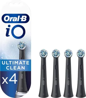 Oral-B iO Ultimate Clean Electric Toothbrush Head, Twisted & Angled Bristles for Deeper Plaque Removal, Pack of 4 Toothbrush Heads, Black