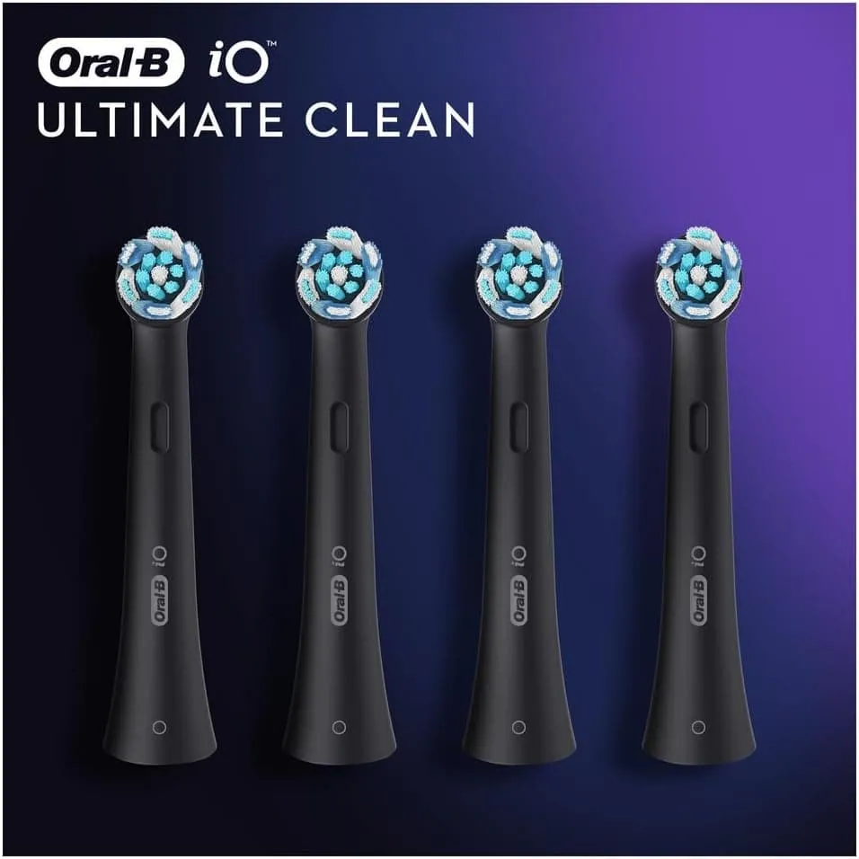 Oral-B iO Ultimate Clean Electric Toothbrush Head, Twisted & Angled Bristles for Deeper Plaque Removal, Pack of 4 Toothbrush Heads, Black