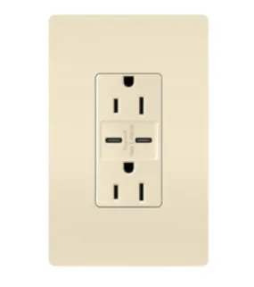 Pass & Seymour R26USBAC6LACCV4 USB Charger Wall Plate with Duplex Outlet, 15 Amps