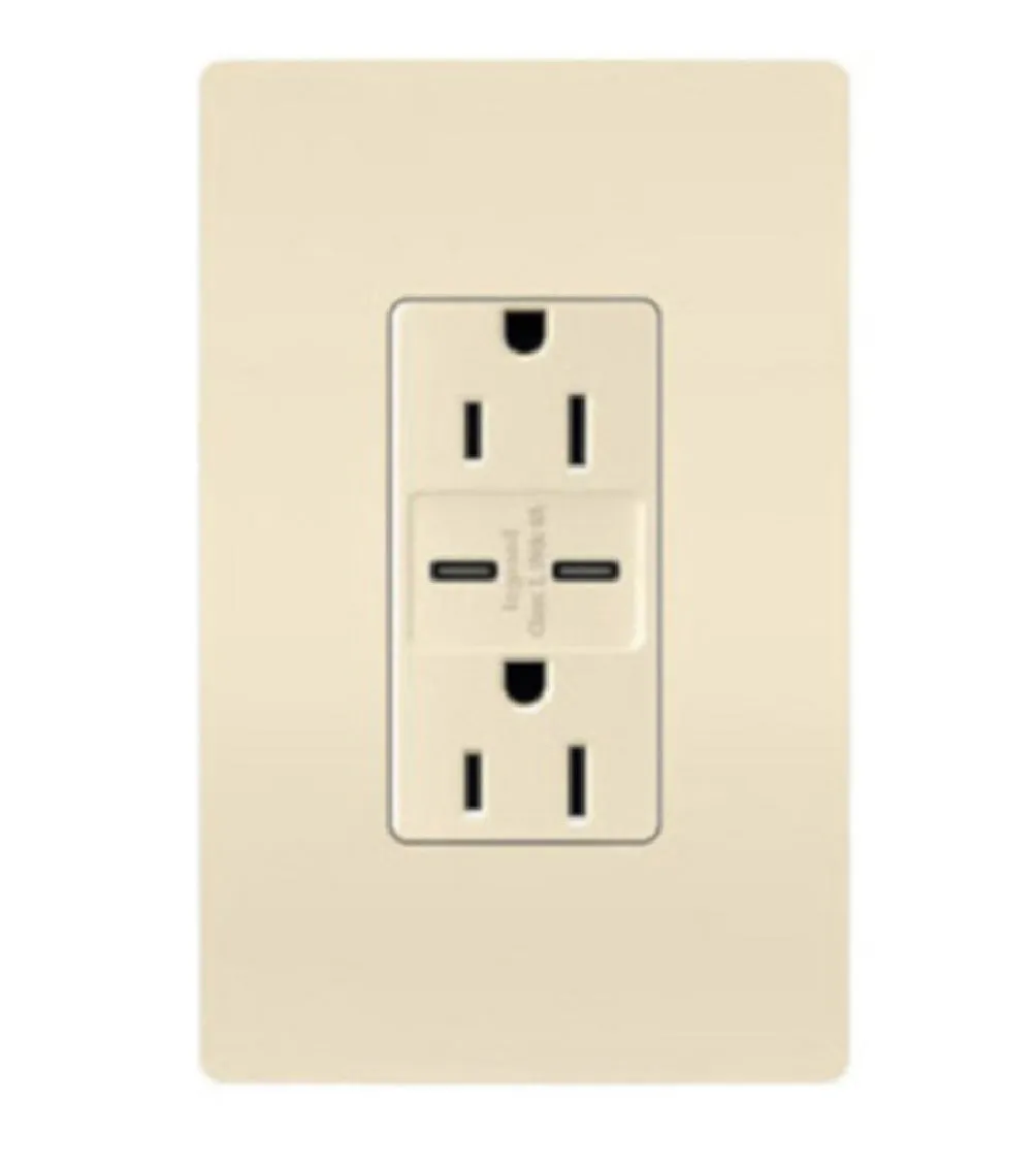 Pass & Seymour R26USBAC6LACCV4 USB Charger Wall Plate with Duplex Outlet, 15 Amps