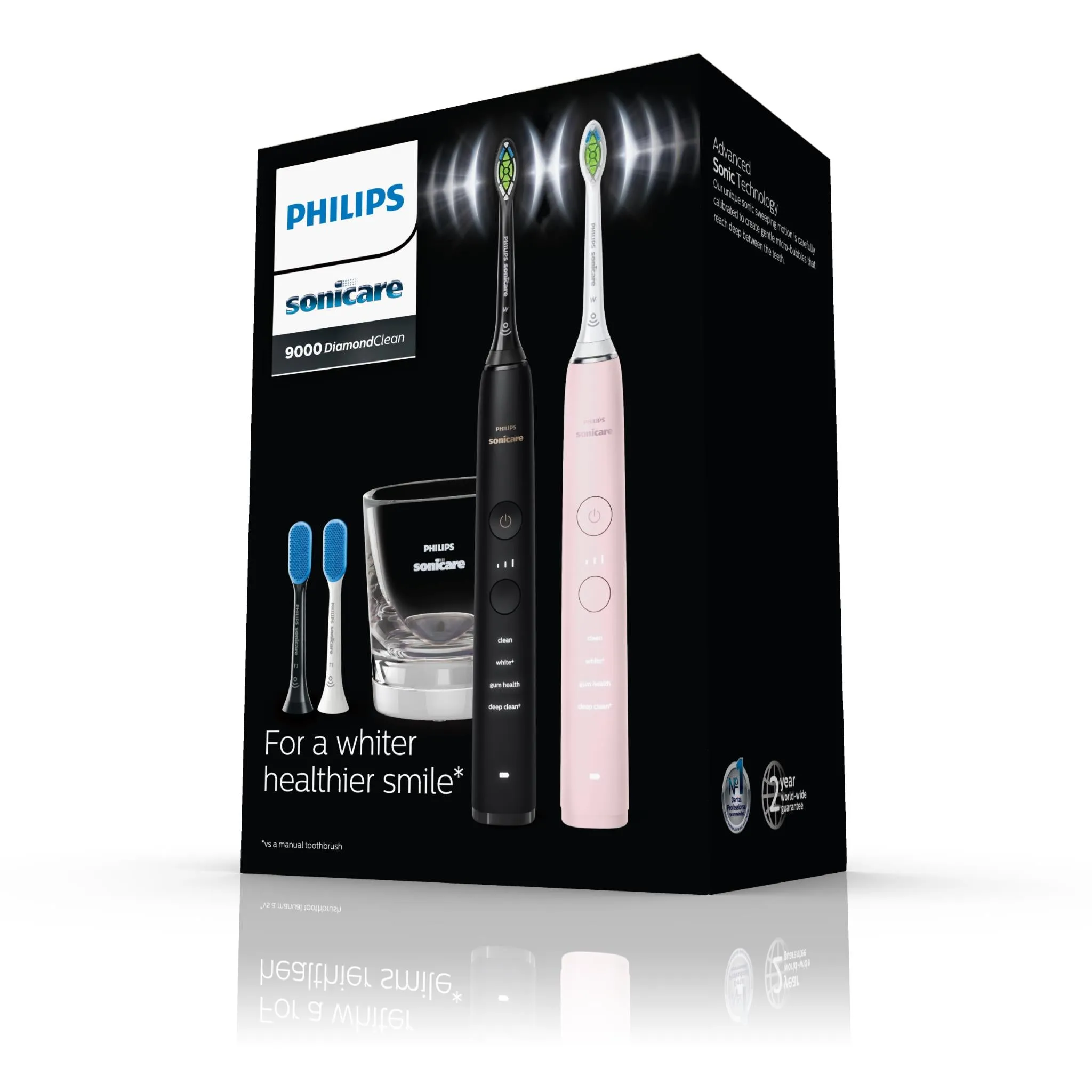 Philips Sonicare DiamondClean 9000 Electric Toothbrush Bundle Pack (Black/Pink)