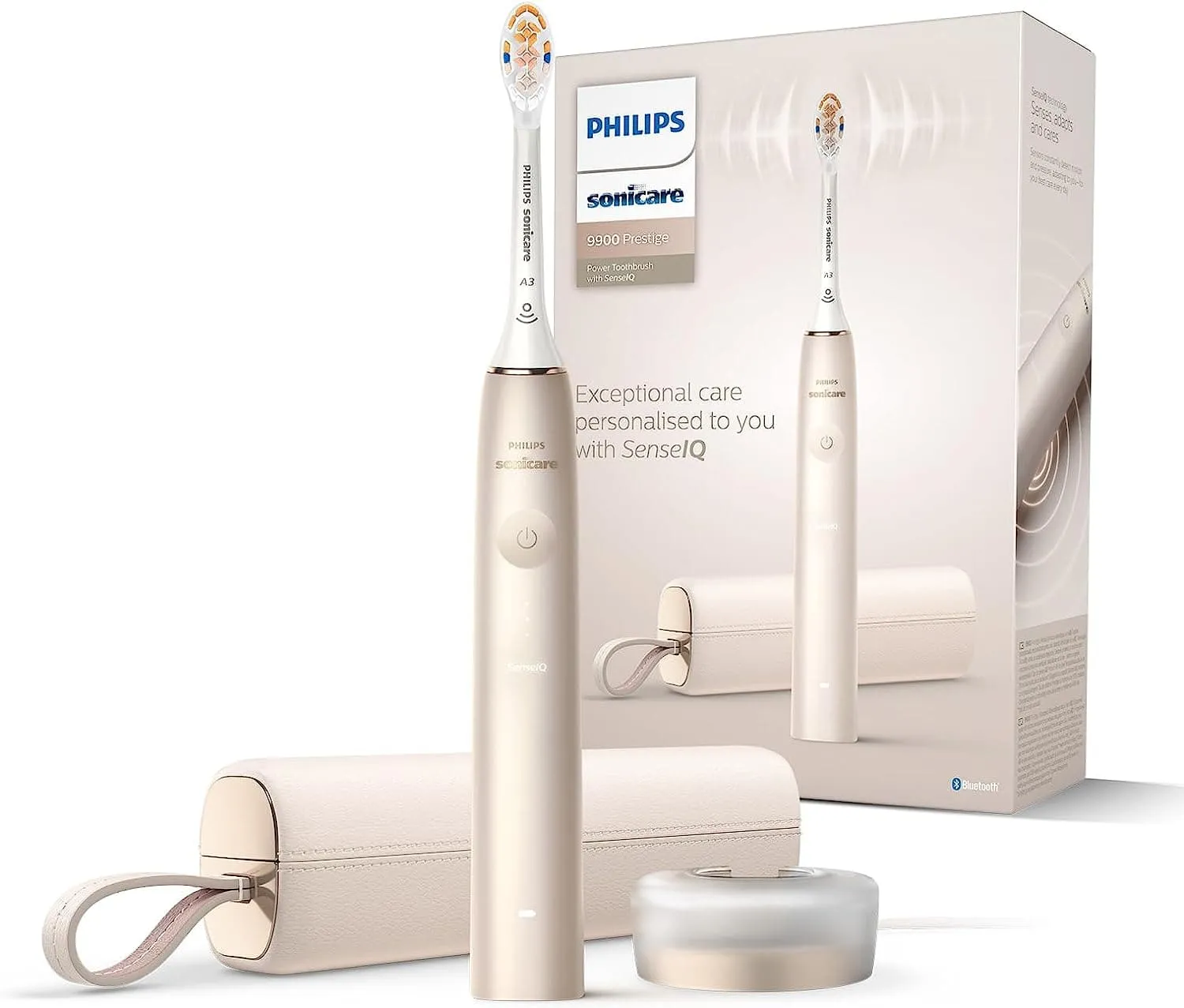 Philips Sonicare DiamondClean Prestige 9900 - Sonic Electric Toothbrush with 1x A3 Premium All-in-One Brush Head and Charging Case in Champagne