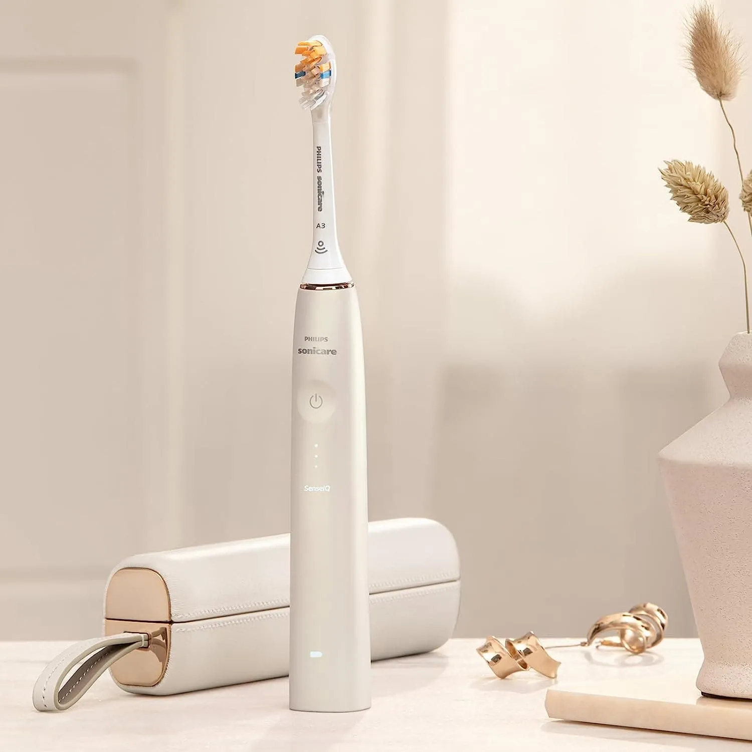 Philips Sonicare DiamondClean Prestige 9900 - Sonic Electric Toothbrush with 1x A3 Premium All-in-One Brush Head and Charging Case in Champagne