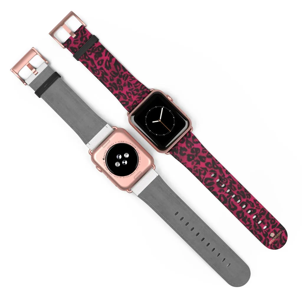 Pink Leopard Watch Band, Best Animal Print 38mm/42mm Watch Band For Apple Watch- Made in USA