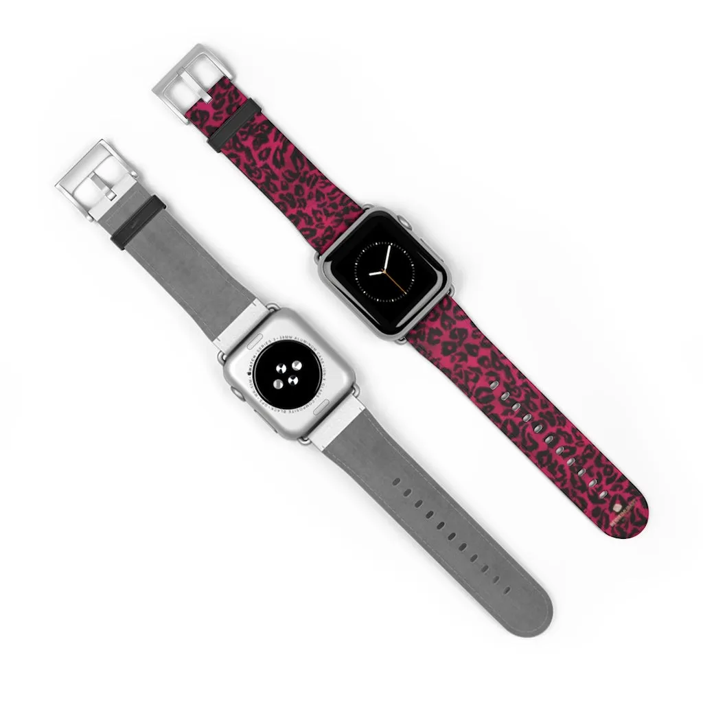 Pink Leopard Watch Band, Best Animal Print 38mm/42mm Watch Band For Apple Watch- Made in USA