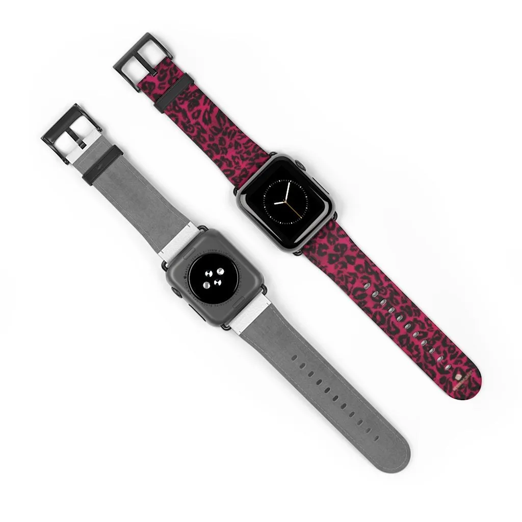 Pink Leopard Watch Band, Best Animal Print 38mm/42mm Watch Band For Apple Watch- Made in USA