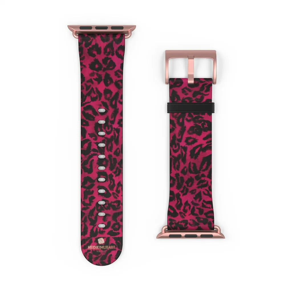 Pink Leopard Watch Band, Best Animal Print 38mm/42mm Watch Band For Apple Watch- Made in USA