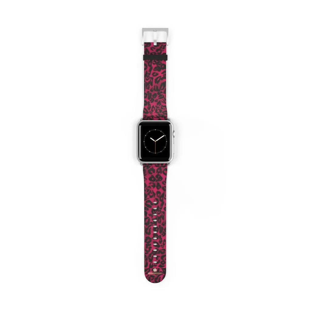 Pink Leopard Watch Band, Best Animal Print 38mm/42mm Watch Band For Apple Watch- Made in USA