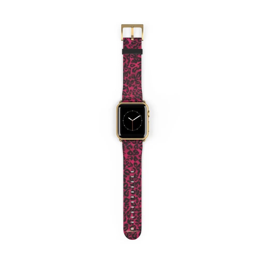 Pink Leopard Watch Band, Best Animal Print 38mm/42mm Watch Band For Apple Watch- Made in USA