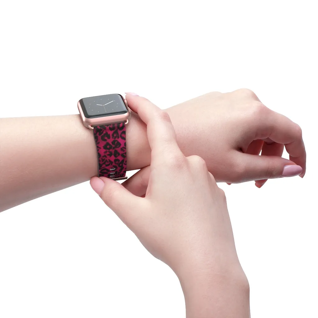 Pink Leopard Watch Band, Best Animal Print 38mm/42mm Watch Band For Apple Watch- Made in USA