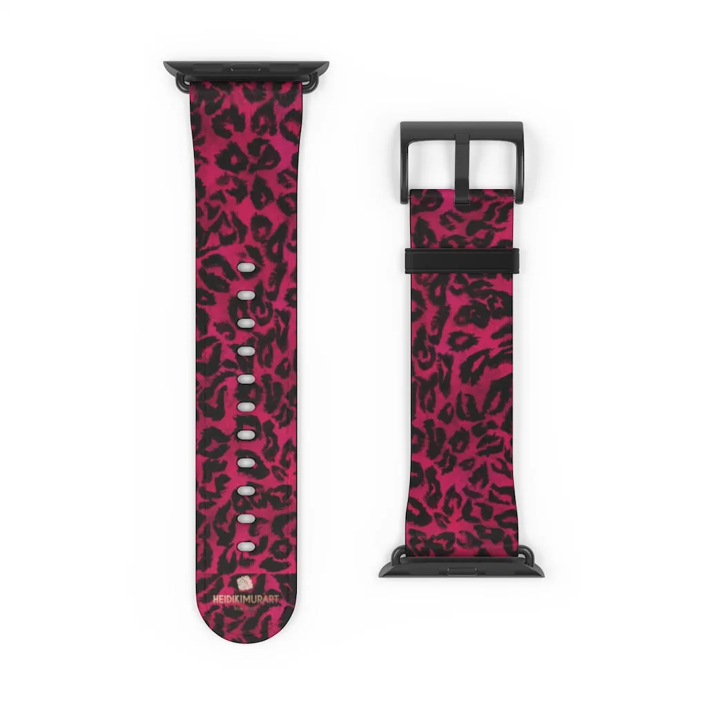 Pink Leopard Watch Band, Best Animal Print 38mm/42mm Watch Band For Apple Watch- Made in USA