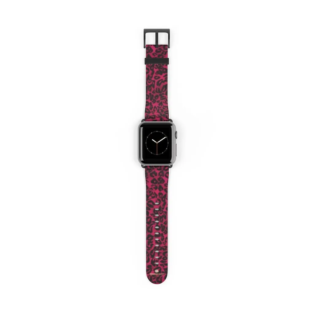 Pink Leopard Watch Band, Best Animal Print 38mm/42mm Watch Band For Apple Watch- Made in USA