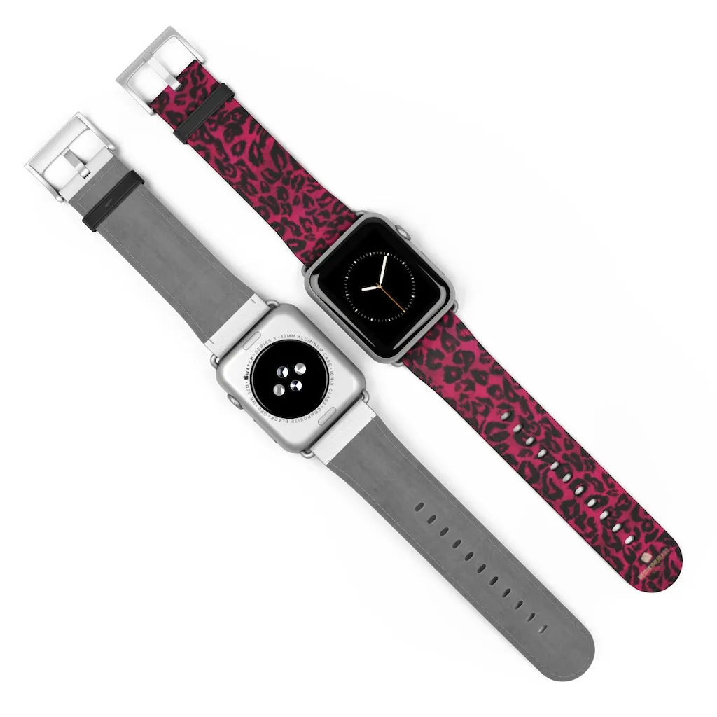 Pink Leopard Watch Band, Best Animal Print 38mm/42mm Watch Band For Apple Watch- Made in USA