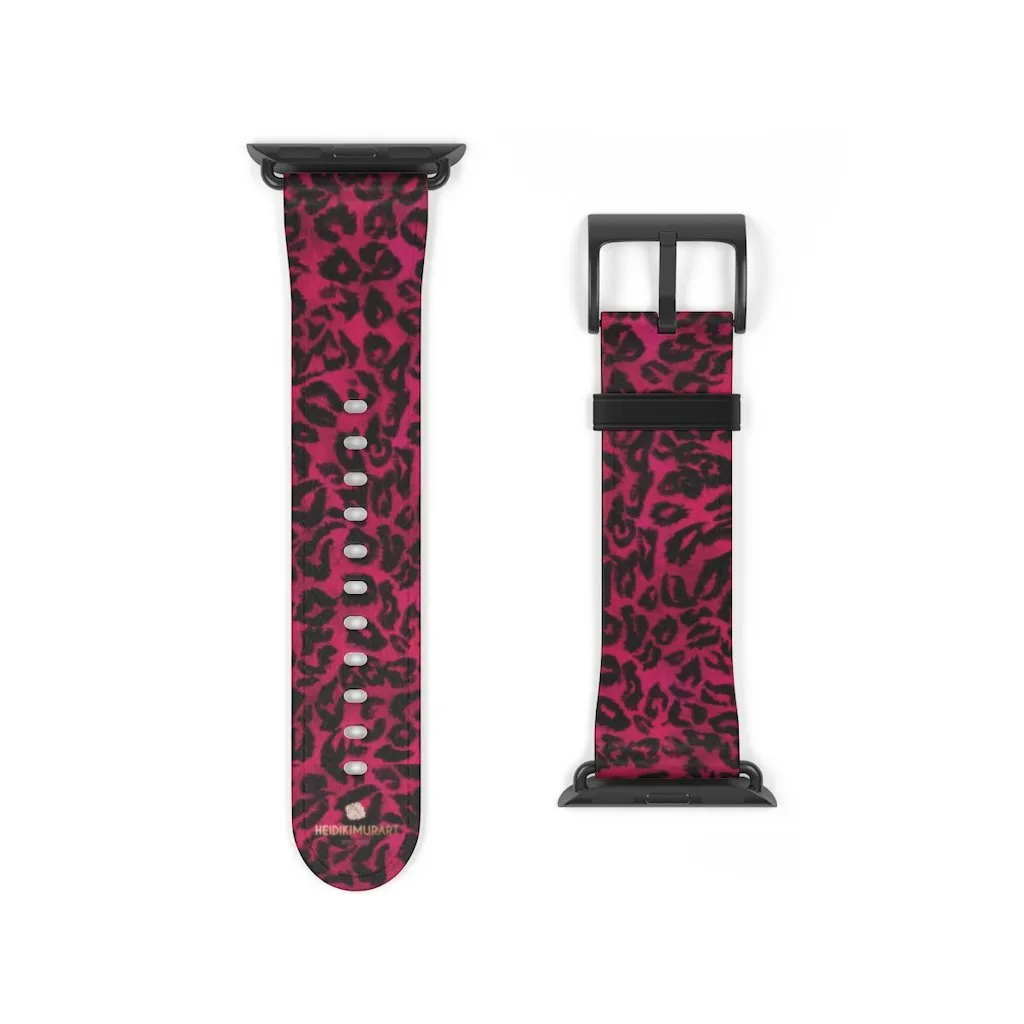 Pink Leopard Watch Band, Best Animal Print 38mm/42mm Watch Band For Apple Watch- Made in USA