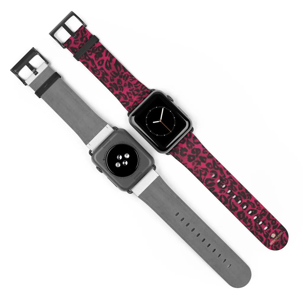 Pink Leopard Watch Band, Best Animal Print 38mm/42mm Watch Band For Apple Watch- Made in USA